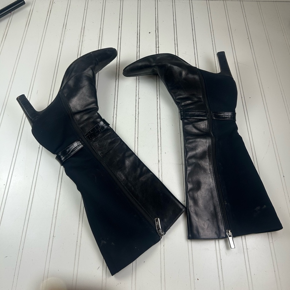 Brighton Italian Vintage Rachel Black Leather Nylon Boots Womenโs Size 8M - Picture 10 of 13
